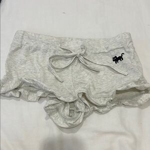 Gray Ruffle Hem Sleep Shorts with Cat Logo